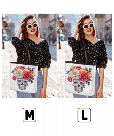 Skull Flowers Pumpkin Large Tote Bag For Women Shoulder Handbags with Zippper Top Handle Satchel Bags for Shopping Travel Gym...