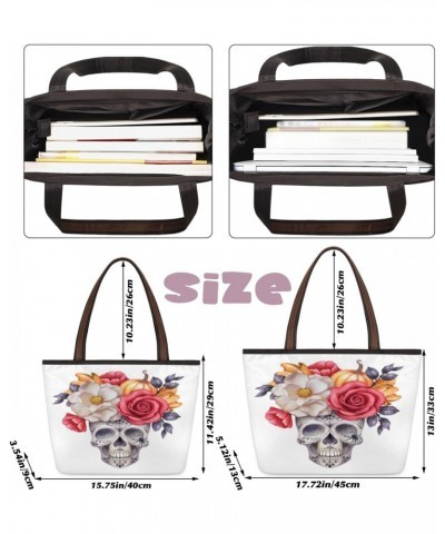 Skull Flowers Pumpkin Large Tote Bag For Women Shoulder Handbags with Zippper Top Handle Satchel Bags for Shopping Travel Gym...