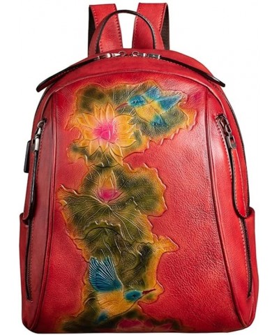 Vintage Lady Bag First Layer Leather Backpack Female Reuse Flower Travel Bag Backpack Female (Color : Gray) Red $48.43 Backpacks