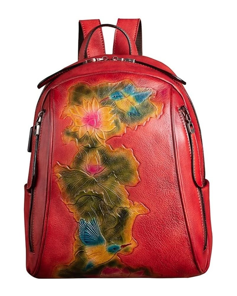 Vintage Lady Bag First Layer Leather Backpack Female Reuse Flower Travel Bag Backpack Female (Color : Gray) Red $48.43 Backpacks