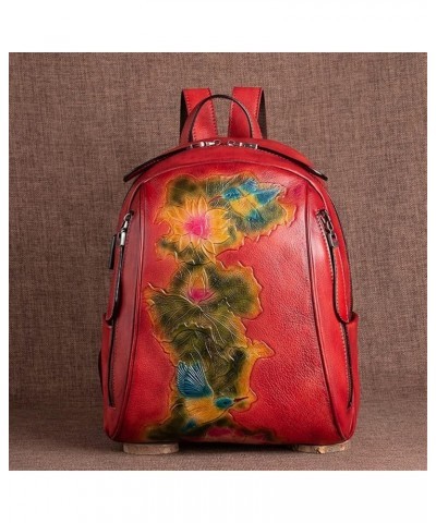 Vintage Lady Bag First Layer Leather Backpack Female Reuse Flower Travel Bag Backpack Female (Color : Gray) Red $48.43 Backpacks