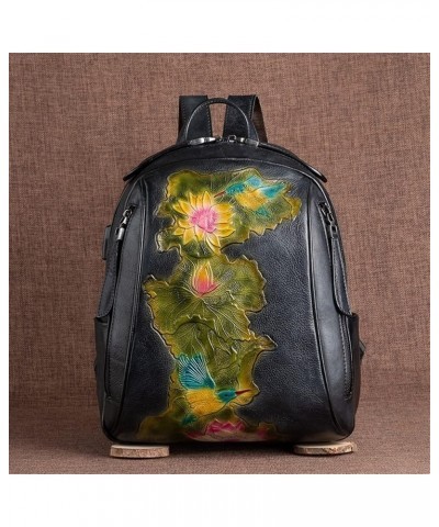 Vintage Lady Bag First Layer Leather Backpack Female Reuse Flower Travel Bag Backpack Female (Color : Gray) Red $48.43 Backpacks