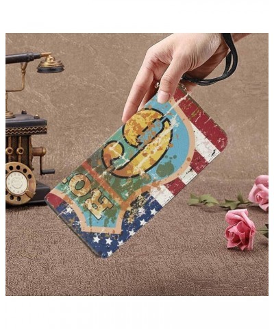 Vintage American Flag Womens Clutch Wallet Large Wristlet Zipper Clutch Large Travel Purse Design 4 $18.39 Clutches