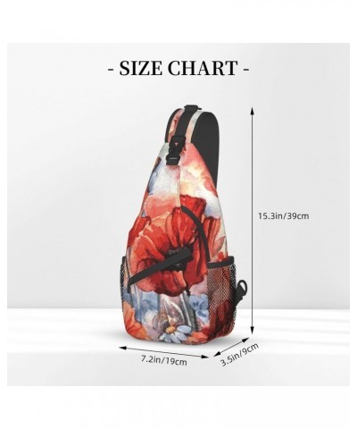 Watercolor Red Poppy and Butterfly Sling Bag Crossbody Travel Hiking Chest Backpack Shoulder Daypack for Women Men $14.20 Cro...