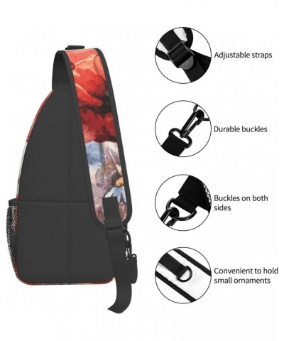 Watercolor Red Poppy and Butterfly Sling Bag Crossbody Travel Hiking Chest Backpack Shoulder Daypack for Women Men $14.20 Cro...