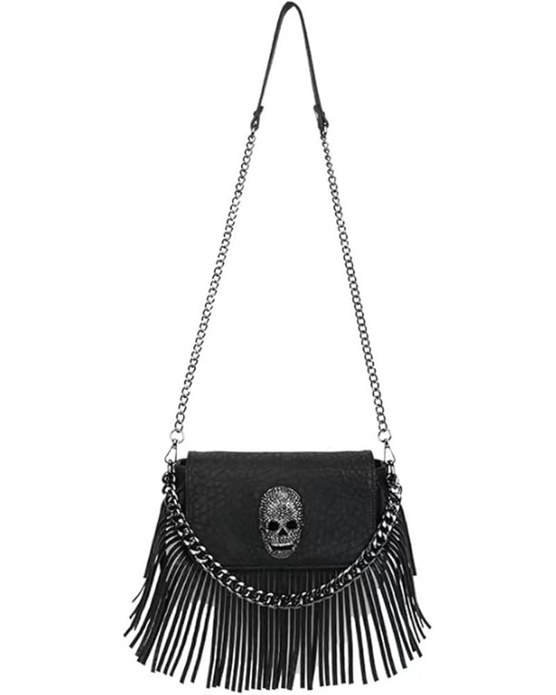 Women Women Studded Skull Crossbody Bag Gothic Flip Shoulder Bag Travel Leather Tassels Handbag Cellphone Purse Black Black $...