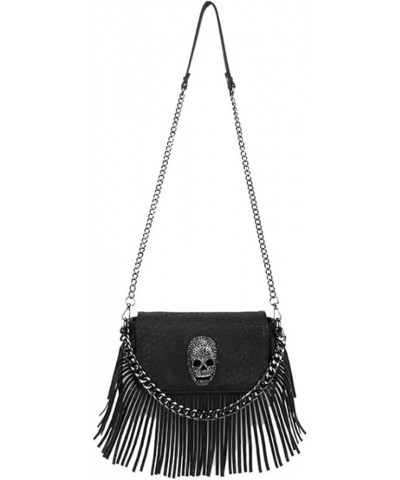 Women Women Studded Skull Crossbody Bag Gothic Flip Shoulder Bag Travel Leather Tassels Handbag Cellphone Purse Black Black $...