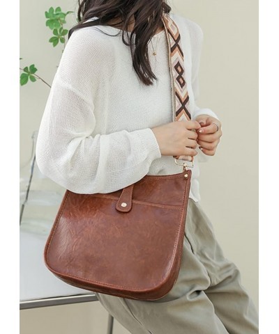 Women Crossbody Bags Wide Shoulder Strap Exquisite Handbag Shoulder Bags Purse Brown $23.54 Totes