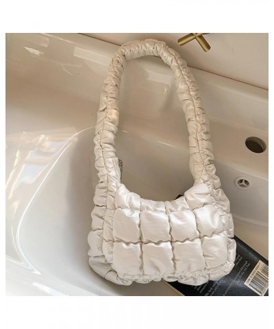 Women Puffer Underarm Bag Zipper Quilted Tote Handbag Puffy Soft Lightweight Phone Purse Bag White $11.60 Totes