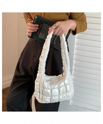 Women Puffer Underarm Bag Zipper Quilted Tote Handbag Puffy Soft Lightweight Phone Purse Bag White $11.60 Totes