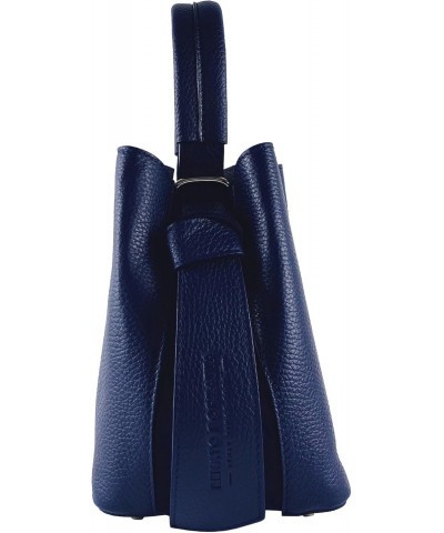 Bucket Bag with Clutch and shoulder strap in Genuine Leather Made in Italy. Shiny gold tone hardware - Blue color - Dimension...