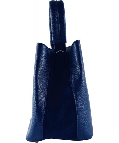 Bucket Bag with Clutch and shoulder strap in Genuine Leather Made in Italy. Shiny gold tone hardware - Blue color - Dimension...