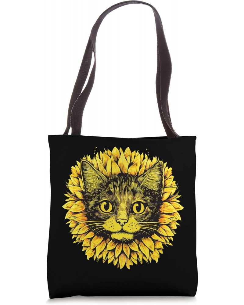 Artistic funny Cat Face in the middle of Sunflower Standard Tote Bag $12.23 Totes