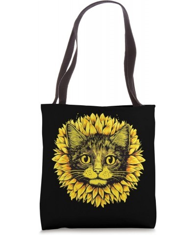 Artistic funny Cat Face in the middle of Sunflower Standard Tote Bag $12.23 Totes