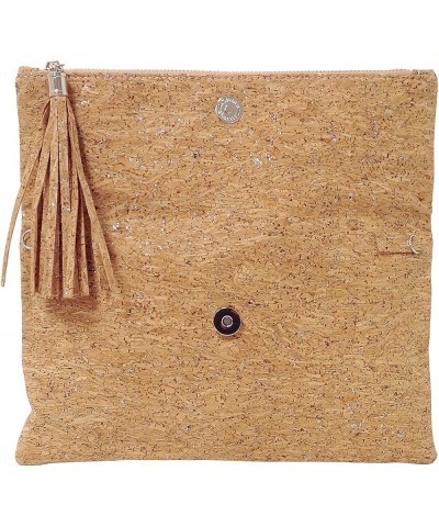 Women's Cork Material Foldover Clutch with Tassel Silver $22.76 Clutches