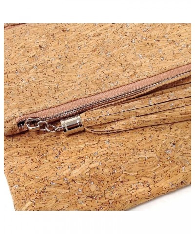 Women's Cork Material Foldover Clutch with Tassel Silver $22.76 Clutches