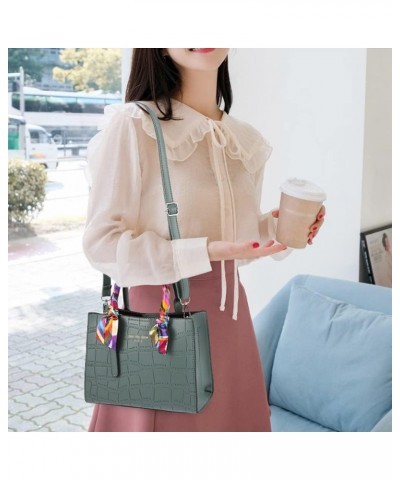 Handbag for Women Leather Top Handle Handbag Ribbon Handle Handbag with 2 Long Shoulder Straps-Khaki Green $50.86 Totes