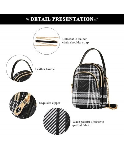 Plaid Herringbone Texture Blue Gold Cell Phone Pouch PU Leather Women Shoulder Handbag Quilted Girls Wallet Purse Black White...