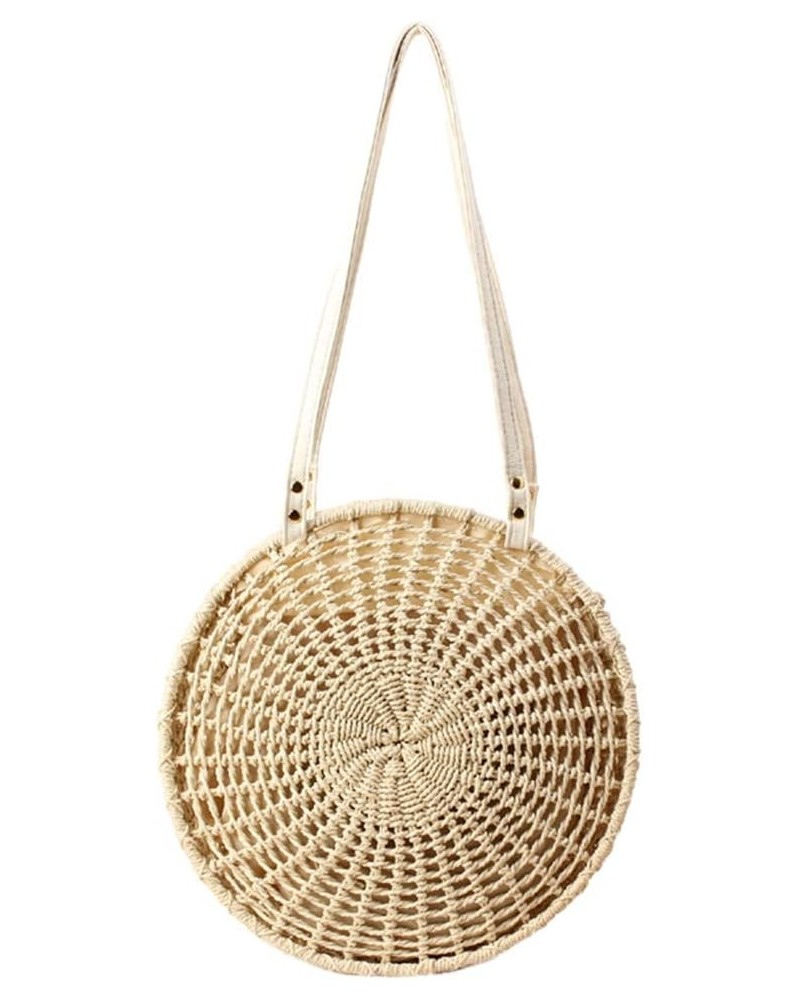 Round Hollow Shoulder Bag Chic Braided Bag Beach Women's Straw Bag Beige $24.99 Handbags