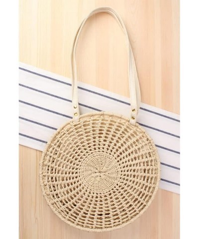 Round Hollow Shoulder Bag Chic Braided Bag Beach Women's Straw Bag Beige $24.99 Handbags