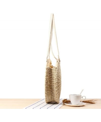 Round Hollow Shoulder Bag Chic Braided Bag Beach Women's Straw Bag Beige $24.99 Handbags