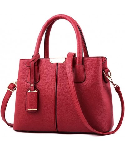 Women Top-handle Handbag Purse PU Leather Classic Litchi Pattern Crossbody Shoulder Bag Tote Pink Burgundy $20.78 Totes