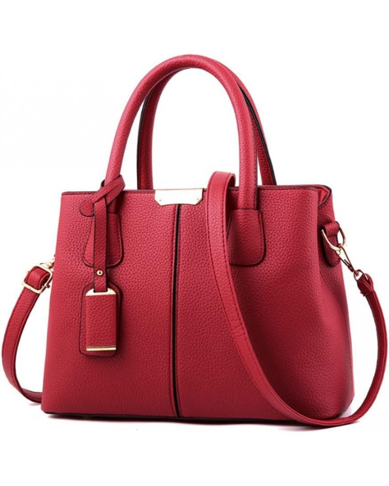 Women Top-handle Handbag Purse PU Leather Classic Litchi Pattern Crossbody Shoulder Bag Tote Pink Burgundy $20.78 Totes