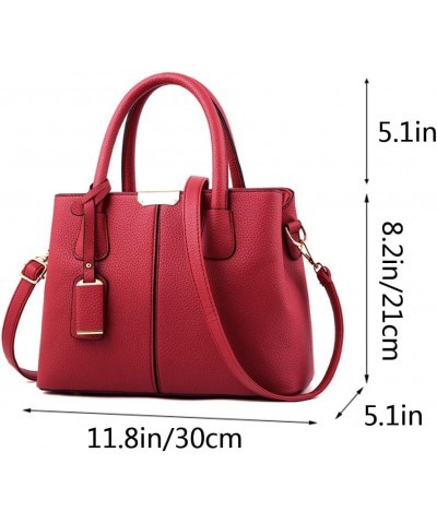 Women Top-handle Handbag Purse PU Leather Classic Litchi Pattern Crossbody Shoulder Bag Tote Pink Burgundy $20.78 Totes