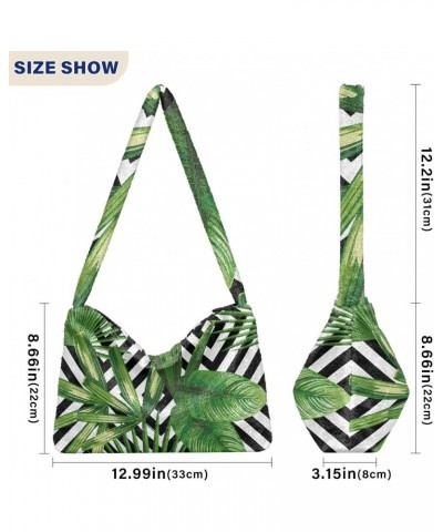 Spring Women Boho Handbag Palm Leaves Black White Geometric Underarm Bag Tote Bag Shoulder Bag Crossbody Bag Fluffy Cell Phon...