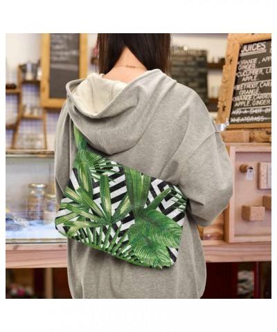 Spring Women Boho Handbag Palm Leaves Black White Geometric Underarm Bag Tote Bag Shoulder Bag Crossbody Bag Fluffy Cell Phon...