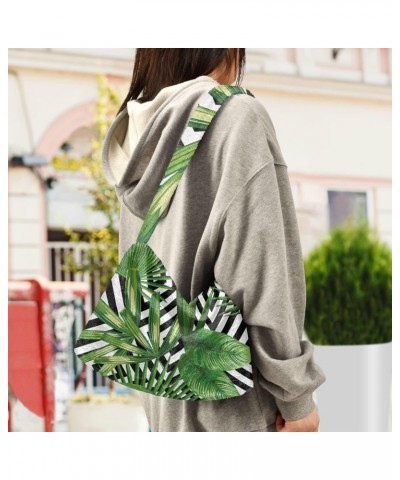 Spring Women Boho Handbag Palm Leaves Black White Geometric Underarm Bag Tote Bag Shoulder Bag Crossbody Bag Fluffy Cell Phon...