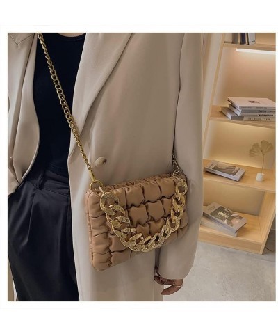 Crossbody Bag for Women with Gold Thick Chian Shoulder Crease Purse Small Clutch Square Bag Pu Leather Crossbody Bag Khaki $1...