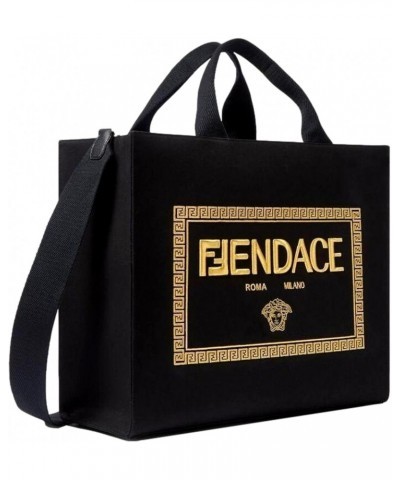 Fendace Womens Black Canvas Convertible Large Shopping Tote 8BH395 $862.00 Totes