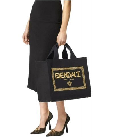 Fendace Womens Black Canvas Convertible Large Shopping Tote 8BH395 $862.00 Totes