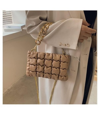 Crossbody Bag for Women with Gold Thick Chian Shoulder Crease Purse Small Clutch Square Bag Pu Leather Crossbody Bag Khaki $1...