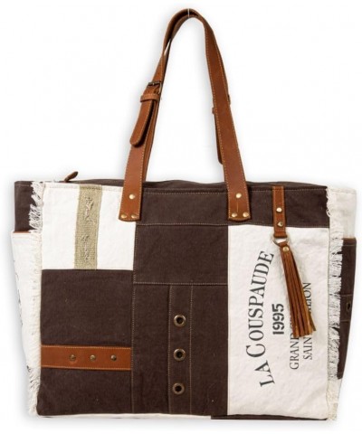 Western Leather Weekender Bag for Women - Upcycled Canvas Shoulder Bag Francais Pathway $37.10 Shoulder Bags