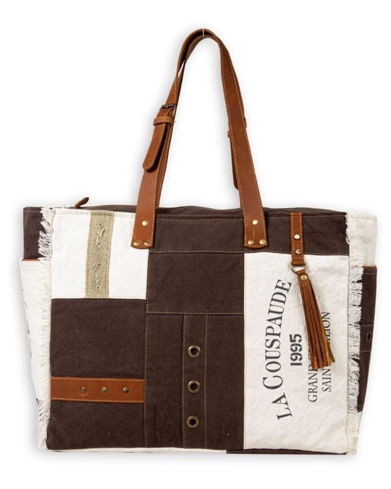 Western Leather Weekender Bag for Women - Upcycled Canvas Shoulder Bag Francais Pathway $37.10 Shoulder Bags