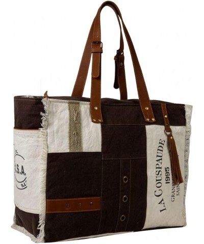 Western Leather Weekender Bag for Women - Upcycled Canvas Shoulder Bag Francais Pathway $37.10 Shoulder Bags