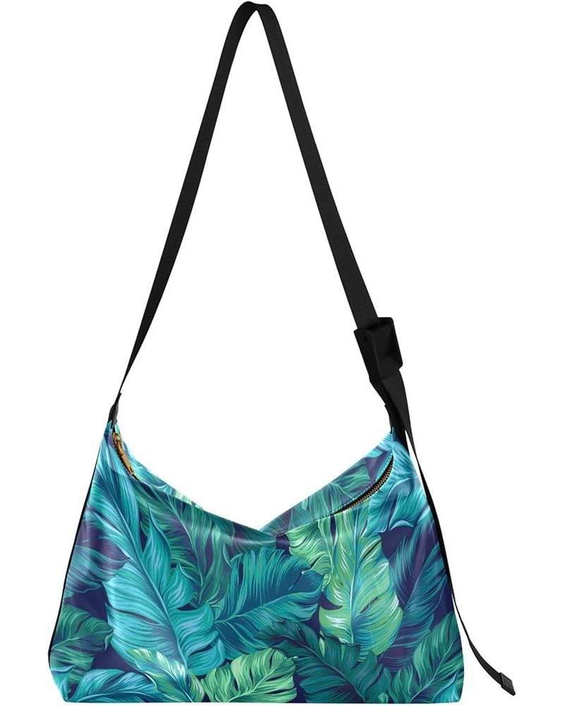 Lemon Flower Leaves Leather Hobo Handbags Women Large Men Leather Purse Design Leaf Print Shoulder Purse Bag Tropical Plant B...