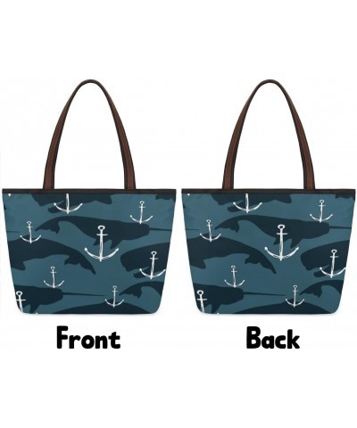 Anchor Narwhale Large Tote Bag For Women Shoulder Handbags with Zippper Top Handle Satchel Bags for Shopping Travel Gym Work ...