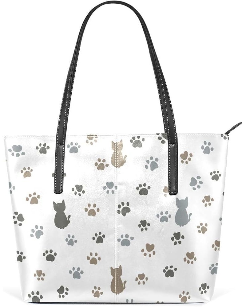 Handbags for Women Tote Bags with 11.08"(L) x 3.54"(W) x 11.02"(W) - Cute Cartoon Cat Pet Footprint and Cat $19.34 Totes