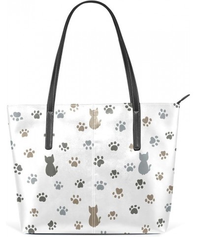 Handbags for Women Tote Bags with 11.08"(L) x 3.54"(W) x 11.02"(W) - Cute Cartoon Cat Pet Footprint and Cat $19.34 Totes