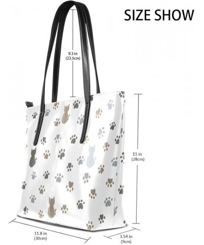 Handbags for Women Tote Bags with 11.08"(L) x 3.54"(W) x 11.02"(W) - Cute Cartoon Cat Pet Footprint and Cat $19.34 Totes