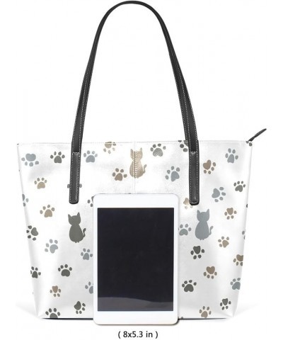 Handbags for Women Tote Bags with 11.08"(L) x 3.54"(W) x 11.02"(W) - Cute Cartoon Cat Pet Footprint and Cat $19.34 Totes