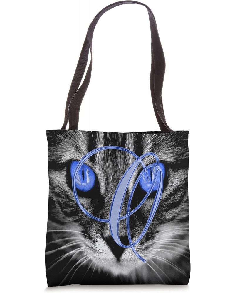 O Blue Cat Eye Kitten Kitty Pet Animal Initial Letter Name Tote Bag $12.02 Totes