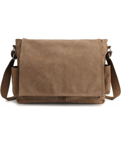 Canvas Messenger Bag Multi-Pocket Shoulder Bag for Men and Women (Black) Brown $35.92 Totes