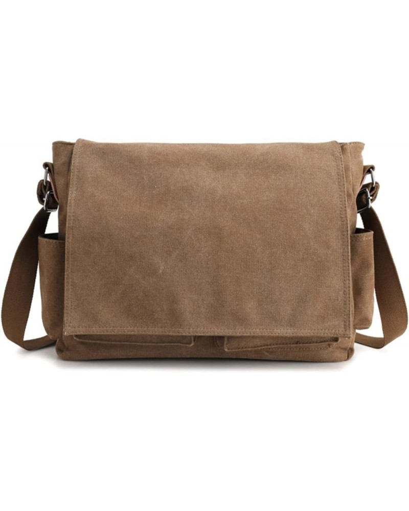 Canvas Messenger Bag Multi-Pocket Shoulder Bag for Men and Women (Black) Brown $35.92 Totes