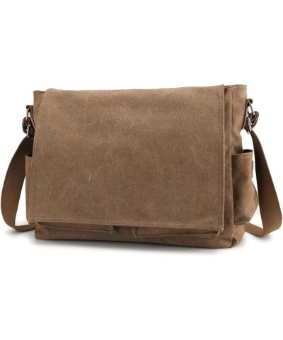 Canvas Messenger Bag Multi-Pocket Shoulder Bag for Men and Women (Black) Brown $35.92 Totes