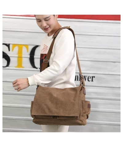 Canvas Messenger Bag Multi-Pocket Shoulder Bag for Men and Women (Black) Brown $35.92 Totes