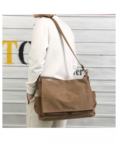 Canvas Messenger Bag Multi-Pocket Shoulder Bag for Men and Women (Black) Brown $35.92 Totes